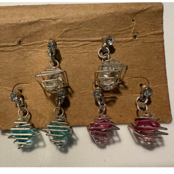 Unknown Jewelry - 3 pairs of Earrings Colorful Glass Diamonds
